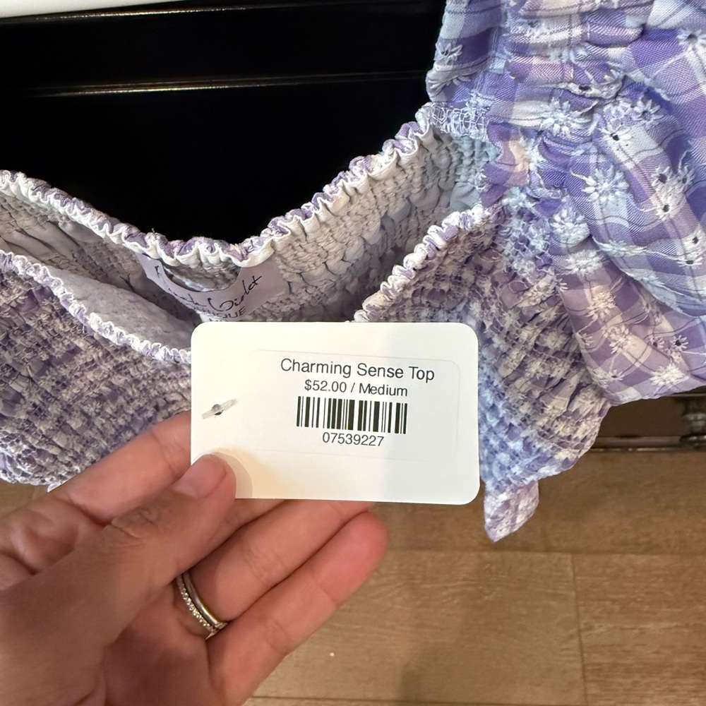 Smocked Puff-Sleeve Top - Lavender Gingham - Picture 3 of 3